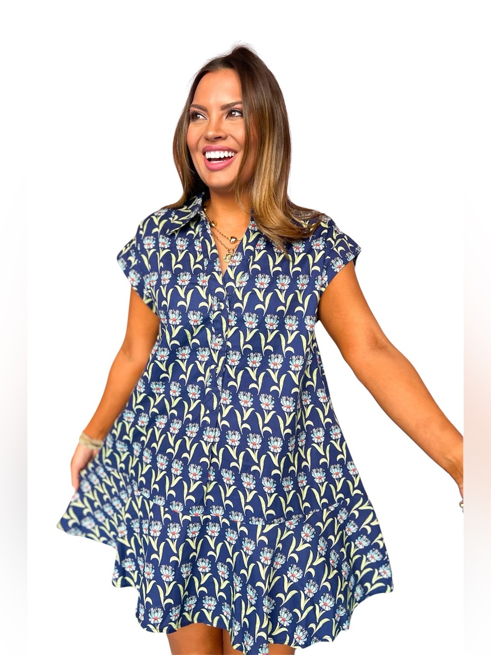 NEW ENTRO Gracie Floral Mini Dress in Blue NWT sz S
